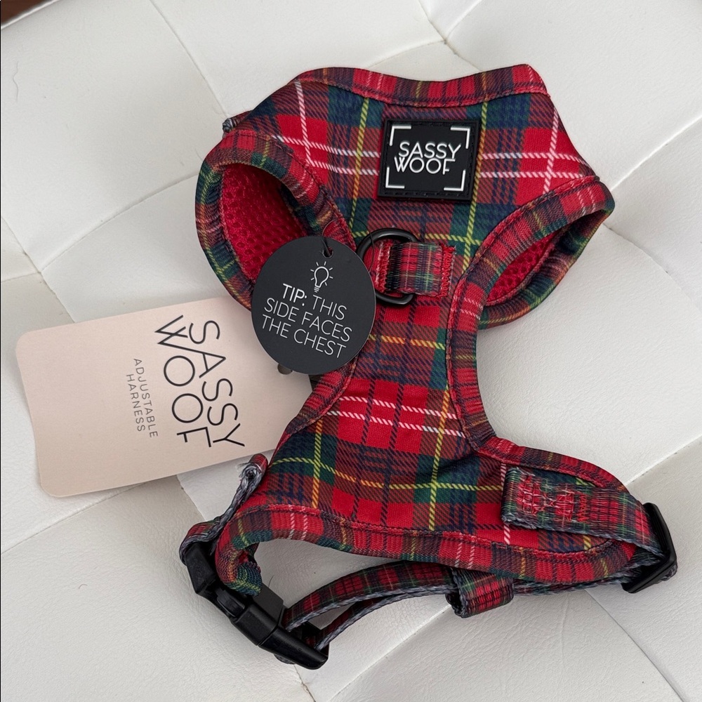 Sassy Woof Red Plaid Dog Harness